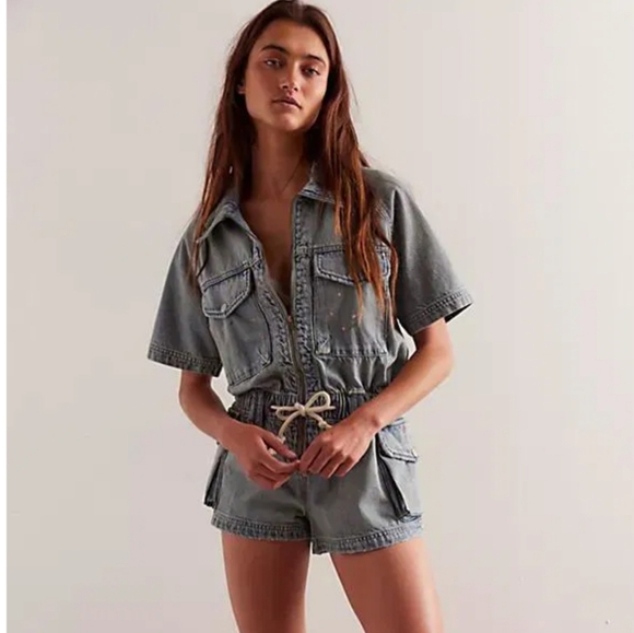 NWOT Free People We The Free Mojave Denim Shortall - Saguaro, Sz Small - Picture 2 of 12